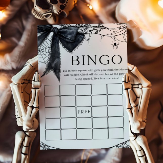 Black Bow Gotische Little Boo Bingo Spel (Black Bow Gothic Little Boo Baby Shower Bingo Game)