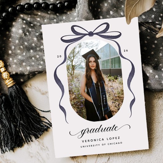 Black Bow Graduation Open House Party Invitation Kaart