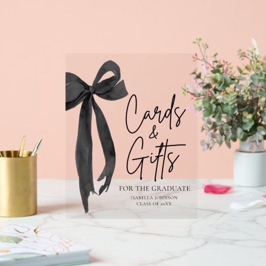 Black Bow Graduation Party Afstuderen Kaarten en g Acryl Bord (Huwelijk)
