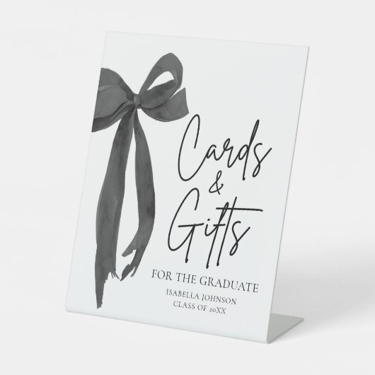 Black Bow Graduation Party Afstuderen Kaarten en g Reclamebord Met Voetstuk (Voorkant)