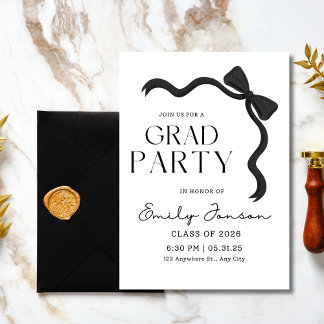 Black Bow Graduation Party Elegant Modern Grad  Kaart