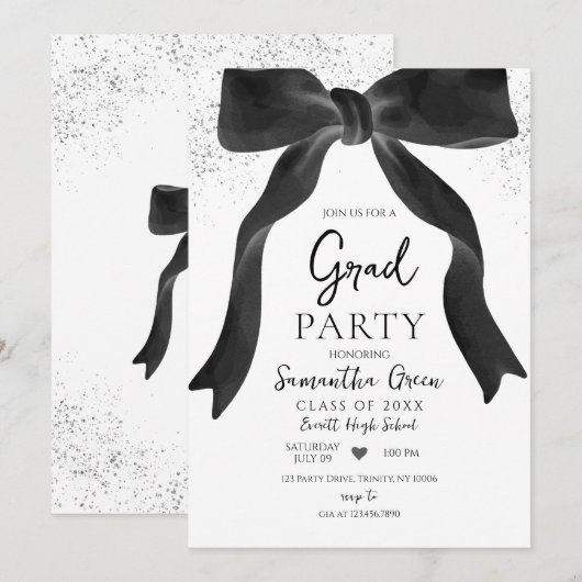 Black Bow Graduation Party Kaart (Voorkant / Achterkant)