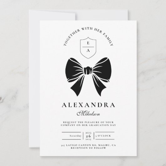 Black Bow Graduation Party Kaart (Voorkant)