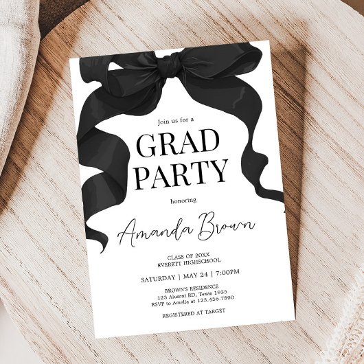 Black Bow Graduation Party Uitnodiging