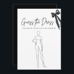 Black Bow Guess De jurk Vrijgezellenfeest spel Kaart<br><div class="desc">Laat uw gasten hun creativiteit de vrije loop met dit leuke en elegante "Guess The Dress" vrijgezellenfeest spel 🖤🎀! Met een chique minimalistisch ontwerp met een stijlvolle zwarte strik, is dit spel ideaal voor een verfijnd en op coquette geïnspireerd vrijgezellenfeest. Gasten zullen hun beste schatting van de bruid trouwjurk schetsen,...</div>