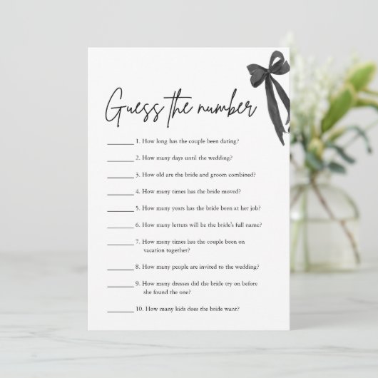 Black Bow Guess Het Nummer Vrijgezellenfeest Spel Kaart (Staand voorkant)