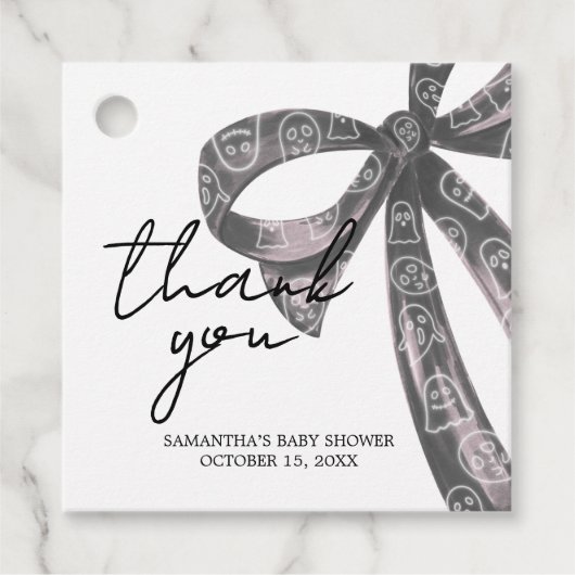Black Bow Halloween Baby shower Square Bedankjes Labels (Voorkant)