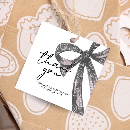 Black Bow Halloween Baby shower Square Bedankjes Labels