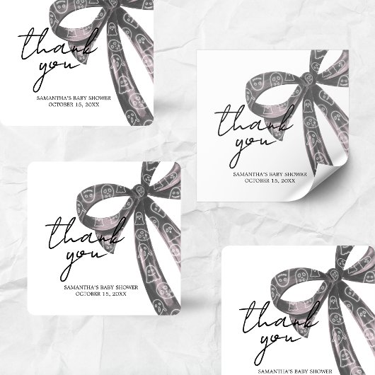 Black Bow Halloween Baby shower Vierkante Sticker