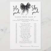 Black Bow He said She said Bridal Shower Game (Voorkant)