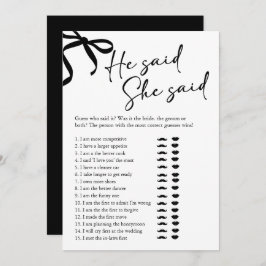 Black Bow He Said She Said Bridal Shower Game Kaart