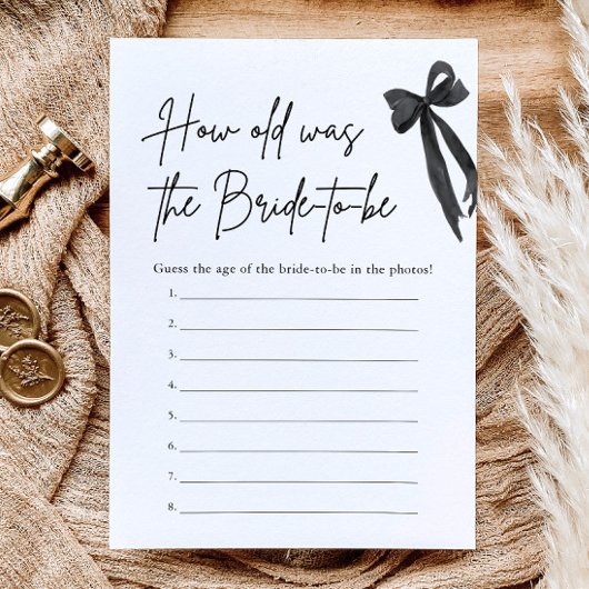 Black Bow Hoe oud was de bruid Bruidsfeest spel Kaart