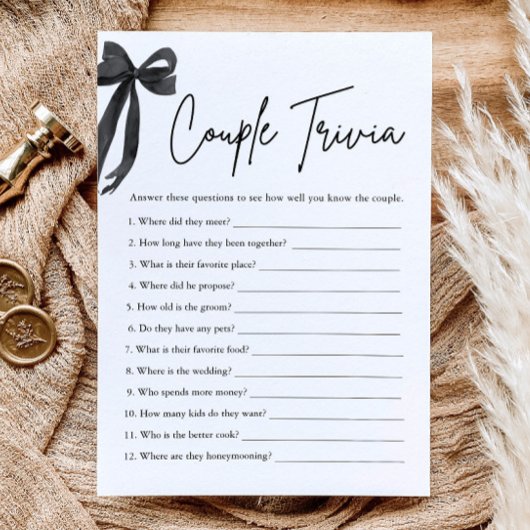 Black Bow Koppel Trivia Bruiloftsspel  Kaart