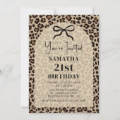 Black Bow Leopard Cheetah Birthday Invitation Kaart (Voorkant)