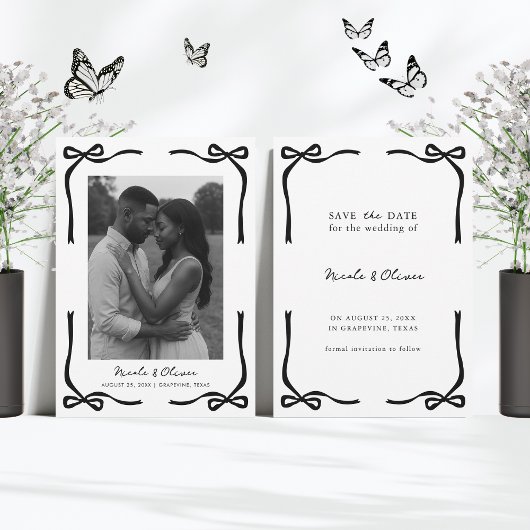 Black Bow Lijst & Elegant Moderne Fotobruiloft Save The Date