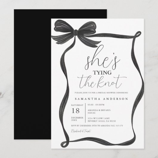 Black Bow lijst Vrijgezellenfeest Uitnodigen Kaart (Voorkant / Achterkant)