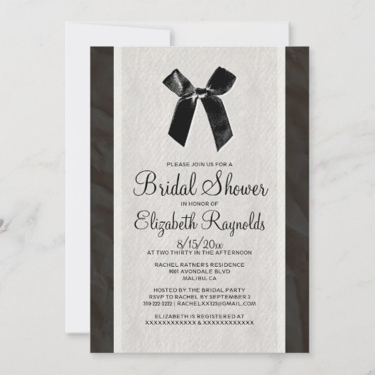 Black Bow Linen Bridal Shower-uitnodigingen Kaart (Voorkant)