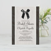 Black Bow Linen Bridal Shower-uitnodigingen Kaart (Staand voorkant)