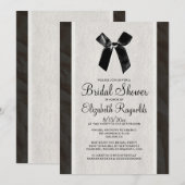 Black Bow Linen Bridal Shower-uitnodigingen Kaart (Voorkant / Achterkant)
