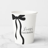 Black Bow Minimalist 1st Birthday Party Papieren Bekers (Achterkant)