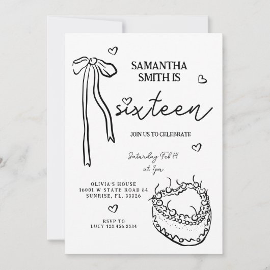 Black Bow Minimalist 21st Birthday Party Invitatio Kaart (Voorkant)