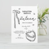 Black Bow Minimalist 21st Birthday Party Invitatio Kaart (Staand voorkant)