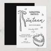 Black Bow Minimalist 21st Birthday Party Invitatio Kaart (Voorkant / Achterkant)