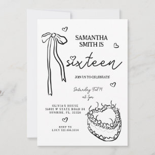 Black Bow Minimalist 21st Birthday Party Invitatio Kaart