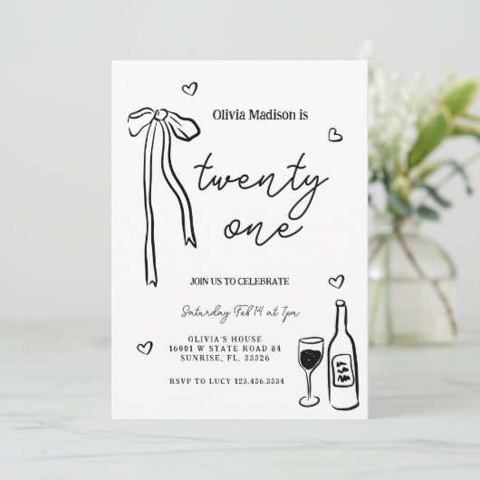 Black Bow Minimalist 21ste Verjaardagsfeest Kaart (Staand voorkant)