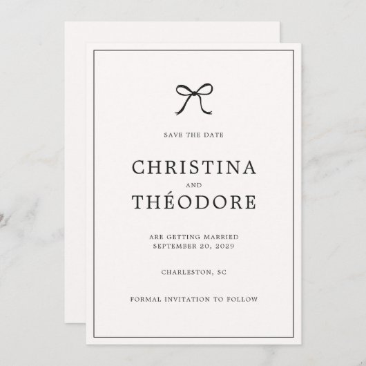 Black Bow Minimalist Elegant Bewaar de datum Kaart (Voorkant / Achterkant)