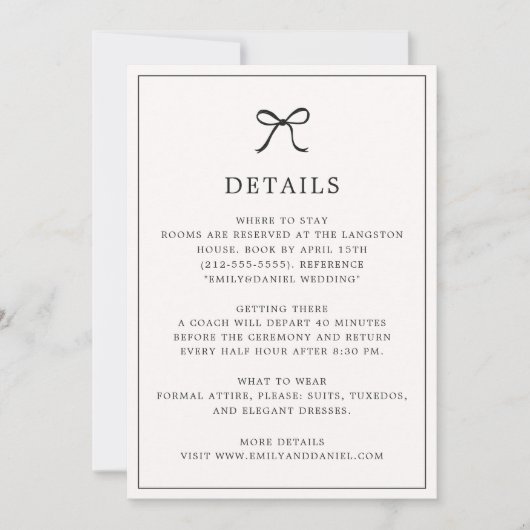 Black Bow Minimalist Elegant Details Kaart (Voorkant)
