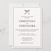 Black Bow Minimalist Elegant Huwelijksuitnodiging Kaart (Voorkant)