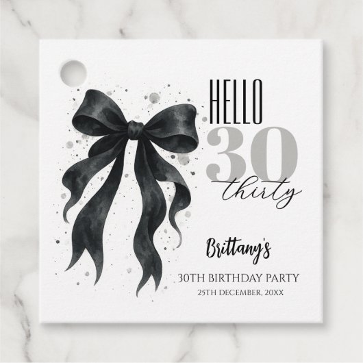 Black Bow Modern 30e verjaardag Bedankjes Labels (Voorkant)