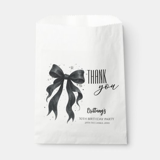 Black Bow Modern 30th Birthday Bedankzakje (Voorkant)