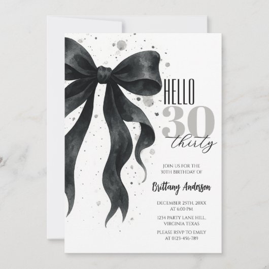 Black Bow Modern 30th Birthday Kaart (Voorkant)