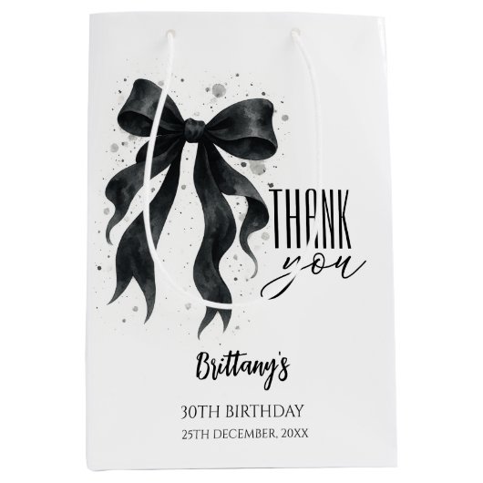 Black Bow Modern 30th Birthday  Medium Cadeauzakje (Voorkant)