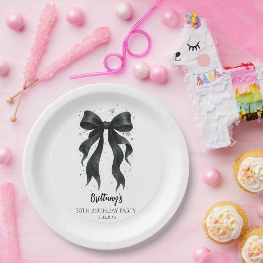 Black Bow Modern 30th Birthday Papieren Bordje (Feest)