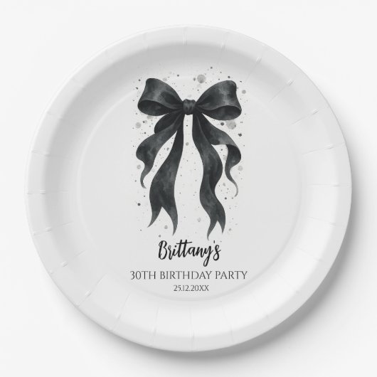 Black Bow Modern 30th Birthday  Papieren Bordje (Voorkant)