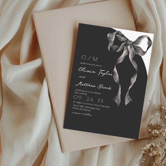  Black Bow Modern and Classic Wedding Kaart