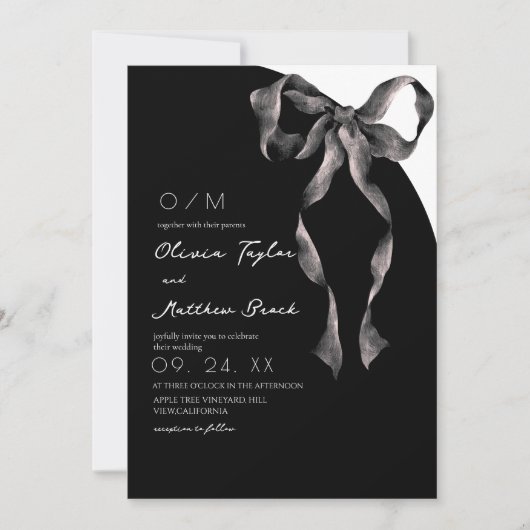  Black Bow Modern and Classic Wedding Kaart (Voorkant)