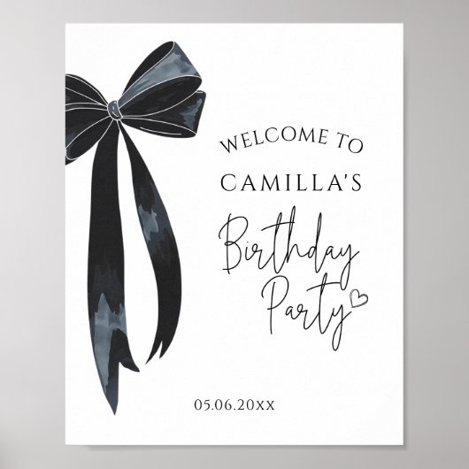 Black Bow Modern Verjaardag Welkom Poster (Voorkant)