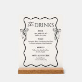 Black Bow Old Money Wedding Bar Drink Menu Acryl Bord (Voorkant)
