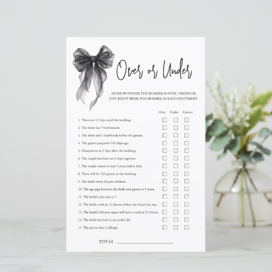 Black Bow Over Or Under Bridal Shower Game (Staand voorkant)