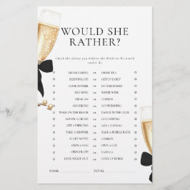 Black Bow Parels & Prosecco Bruidsfeest Spel Briefpapier