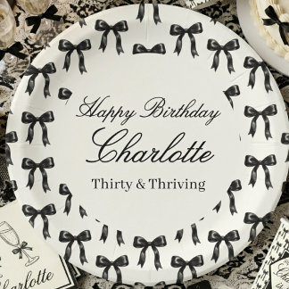 Black Bow Pattern Birthday Black and White Vintage Papieren Bordje
