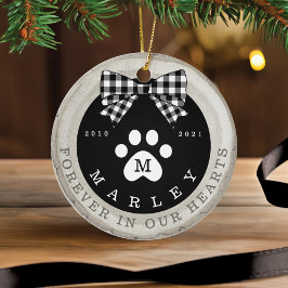 Black Bow Paw Print Memorial Pet Photo Wood Slice Keramisch Ornament