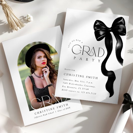 Black Bow Photo Afstudeerder Uitnodiging