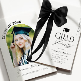 Black Bow Photo Graduation Invitation Kaart