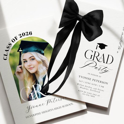 Black Bow Photo Graduation Invitation Kaart