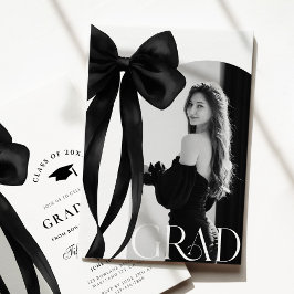 Black Bow Photo Graduation Invitation Kaart